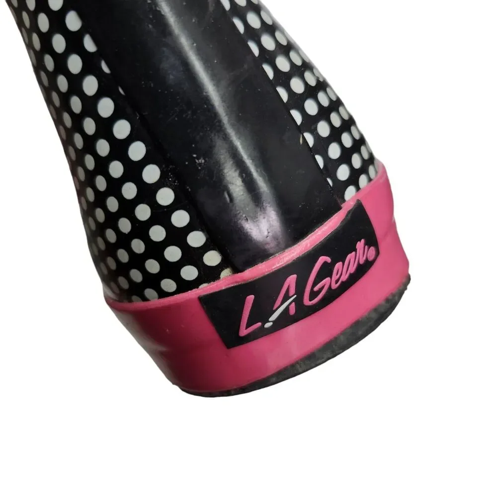 LA Gear High Top Rain Boots Womens 8 Polka Dot Black Pink Rubber Vintage 90s
